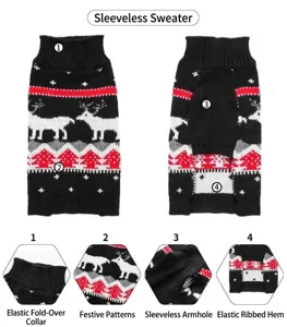 Vue détaillée du pull de Noël pour chien, texture tricotée douce, motif de renne.