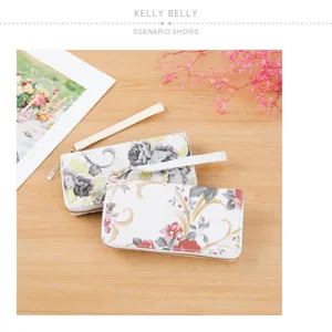 Women long zipper wallet floral print clutch bag wristlet phone purse for daily use
