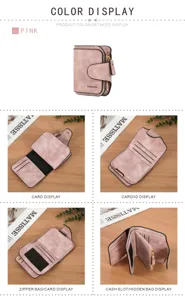 Pink short women wallet with multiple card slots, zipper coin pocket and snap closure.
