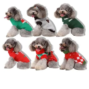Small Dog Christmas Sweater Warm Knit Puppy Clothes Winter Holiday Outfit Cute Bone Elk Pattern Pet Apparel For Dogs