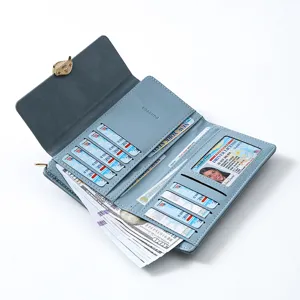 Blue long women wallet PU leather clutch multi-card holder casual purse for daily use