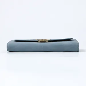 Classic frosted long women wallet clutch bag with chic metal leaf clasp design blue