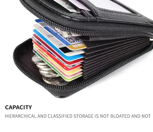 Black litchi pattern leather accordion card holder wallet interior detail showing multi card slots