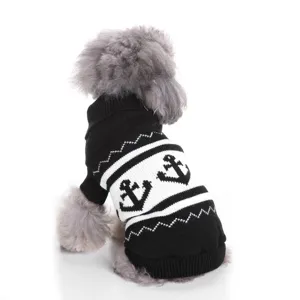 Black and white anchor pattern knitted pet sweater for small dogs main view product photo