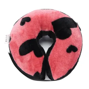 Plush inflatable pet collar, cute heart pattern dog cone, soft recovery neck protector.