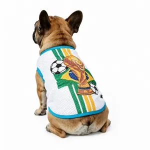 Summer breathable pet dog vest with World Cup soccer jersey design for small medium dogs.