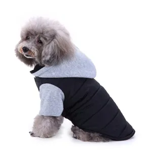 Winter warm pet dog coat with hood, black and grey padded jacket for small medium dogs.