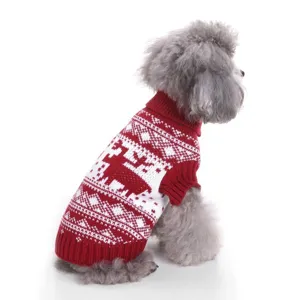 Pet winter warm knitted sweater, red and white reindeer pattern two-legged dog clothes.