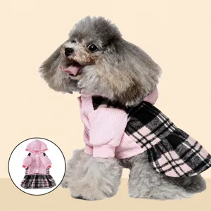 Winter Warme Haustier Hund Kleidung Polar Fleece Kapuzenpullover Vier-Bein Mantel Kariert Hund Bekleidung Jacke