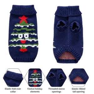 Pull pour Chien d'Hiver Vêtements en Tricot Chauds Mignons Noël Élan Flocon de Neige Col Roulé Pull Vêtements pour Animaux de Compagnie