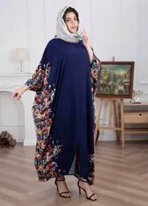 Detailed view of plus size floral loose long dress, comfortable kaftan style for daily wear.