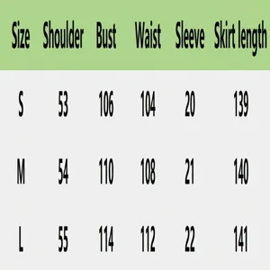 Detailed size chart for women summer dress showing shoulder bust waist sleeve and skirt length.