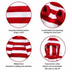 Pull-over chaud d'hiver pour chien, vêtements tricotés rayés rouge et blanc avec capuche.