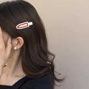 Koreaanse stijl rode geometrische haarspeld golf zijkant haar clip zoete mode accessoires voor vrouwen