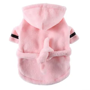 Rosa Fleece Haustier Bademantel mit Kapuze und Gürtel für kleine Hunde, kuscheliger Hundemantel.