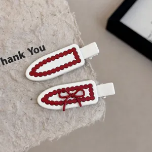 Koreaanse Stijl Rood Wit Strik Geometrische Golf Haarclip Niet Markerende Zijkant Haarspeld Leuke Naadloze Pony Clip Haaraccessoires Voor Dames Dagelijks Decor
