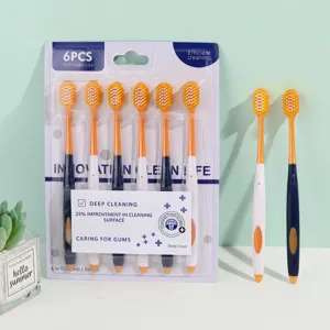 Set de brosses à dents tête large poils souples, lot de 6 pièces pour un usage quotidien.