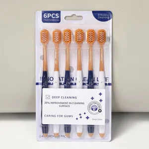 Lot de 6 brosses à dents à tête large pour adultes souples avec nettoyage en profondeur quotidien.