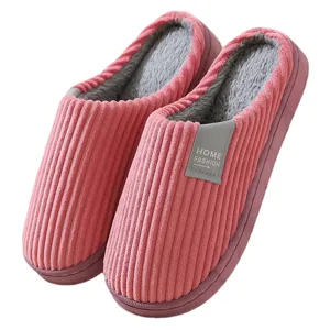 Gemütliche rosa Cord-Hausschuhe mit Plüschfutter und dicker Sohle für warme Füße zu Hause