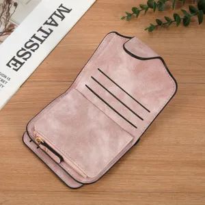 Retro frosted leather women's short wallet with multi-card slots and coin pocket.