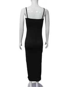 Women solid black bodycon maxi dress sleeveless spaghetti strap long slip dress sexy clubwear