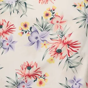Floral print fabric detail of stylish summer dress with vibrant colors and comfortable texture.