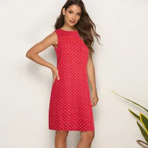 Chic red sleeveless printed mini dress with lace panel for women summer fashion style