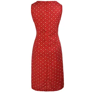 Red sleeveless geometric print summer dress women casual elegant slim fit back zipper