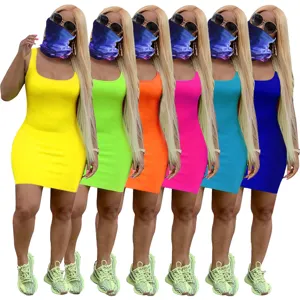 Women Summer Solid Color Knitted Cami Dress Casual Slim Fit Sleeveless Midi Dress Sexy Streetwear Fashion Party Dress