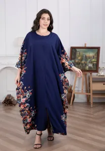 Plus size casual floral maxi dress for women, loose long caftan dress with vintage print.