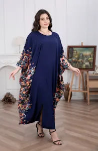 Plus size floral printed long sleeve loose kaftan dress for women elegant maxi dress