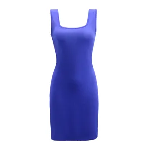 Summer solid color sleeveless tank dress, casual bodycon style for women daily wear.