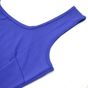 Close-up detail of women's purple summer tank dress strap showing fine stitching craftsmanship.