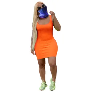 Women solid color sleeveless bodycon tank dress summer casual short dress fashion new