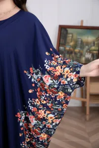 Comfortable plus size floral print long sleeve kaftan dress for women elegant casual maxi