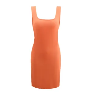 Detailed view of women summer solid color sleeveless tank dress casual style slim fit.