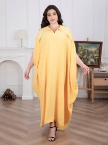 Grote maat maxi jurk vleermuismouwen kaftan feest lange jurk voor vrouwen geel