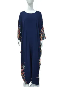 Women navy blue floral long kaftan dress loose plus size casual maxi dress daily wear