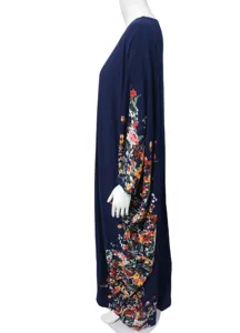 Plus size floral maxi dress loose long sleeve casual robe elegant women daily apparel.