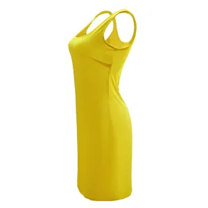 Women solid yellow sleeveless tank dress summer casual slim fit midi dress daily wear