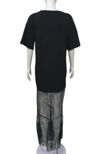 Black short sleeve lace patchwork long dress for women, casual summer stylish maxi dress.