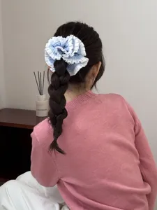 Blauw wit gestreepte rits haarring schattige paardenstaart houder haaraccessoire