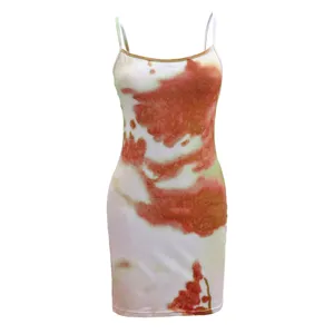 Detailed close-up view of the watercolor tie-dye pattern and delicate slim strap design.