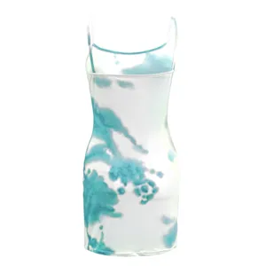 Sexy tie-dye slip dress for women, bodycon mini dress with spaghetti straps for summer.