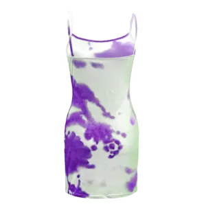 Sexy summer women's sleeveless tie-dye bodycon slip dress, casual slim mini dress for party.