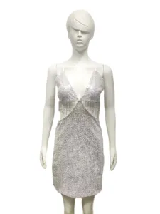 Robe nuisette sexy à sequins et découpes avec chaînes de strass, tenue de soirée d'été.