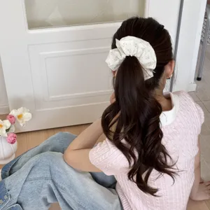 Korean style floral hair scrunchie for women, elegant hair accessory for daily styling and buns.
