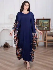Women floral loose maxi dress casual long sleeve elegant kaftan plus size apparel