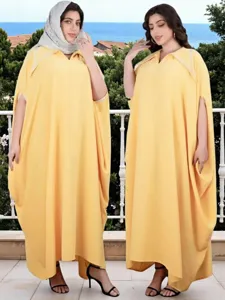 Grote maat dames feest maxi jurk vleermuismouwen strass steentjes lange gele kaftan jurk