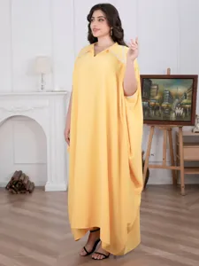 Grote maat gele kaftan maxi jurk met strass steentjes en vleermuismouwen dames